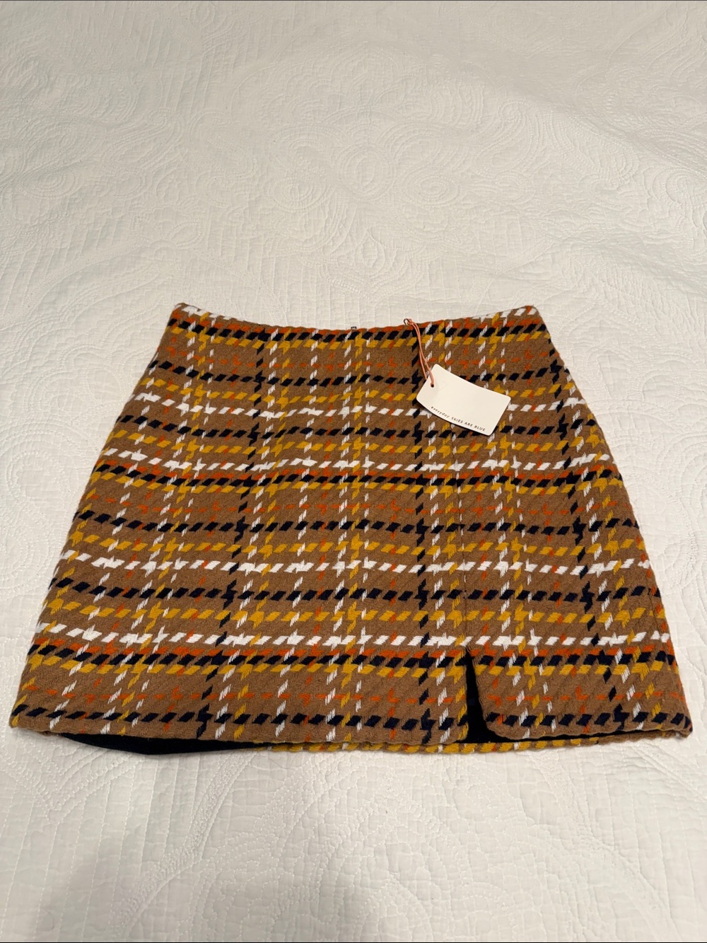 Skies Are Blue Mustard Plaid Mini Skirt with Black & White Accents